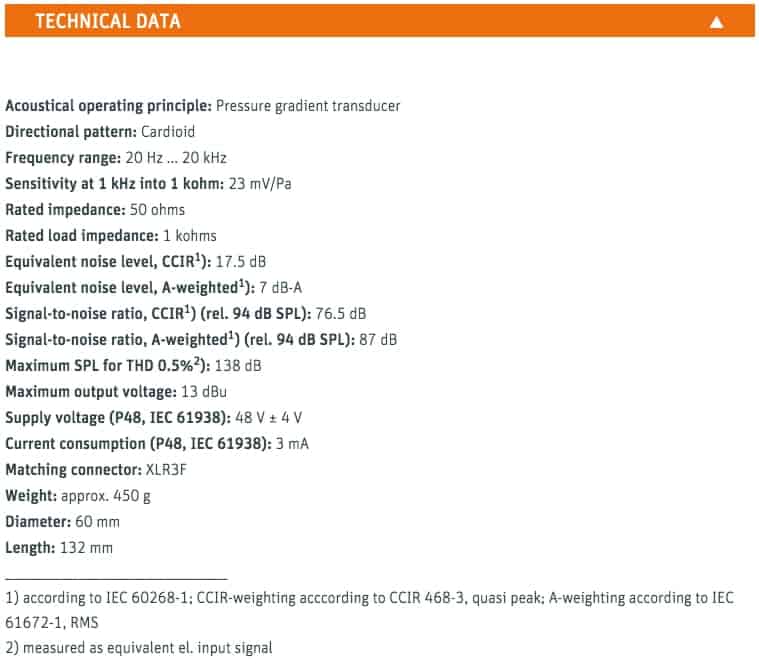 Neumann TLM 103 Technical Specifications