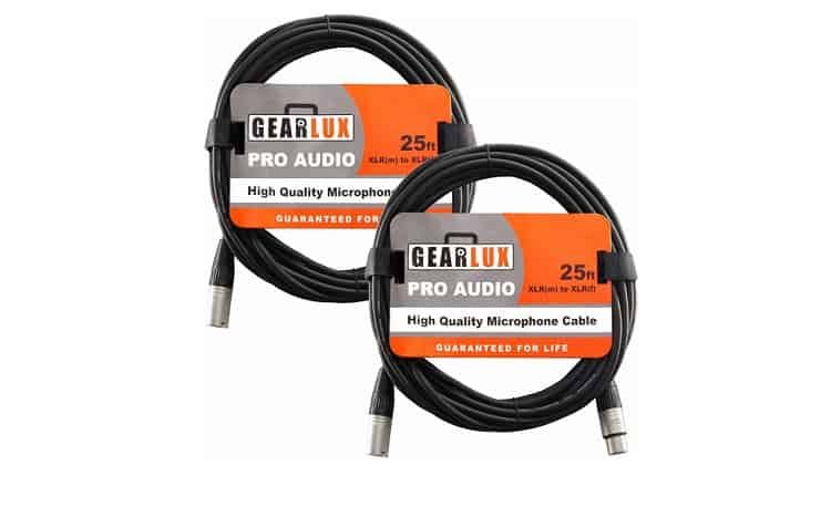 Gearlux XLR Microphone Cable Male to Female 25 Ft Fully Balanced Premium Mic Cable 2 Pack